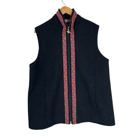 VTG Tundra Sport Canada 100% Wool Vest Black/Red Full Zip LARGE - Picture 1 of 13